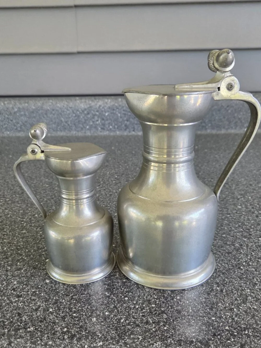 Royal Holland KMD Tiel Pewter Creamer Pitcher Acorn Decorated Hinged Lid Vintage